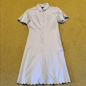 Banana Republic Light Blue and white mini stripe Scalloped Midi Dress